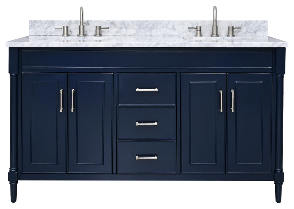 Avanity Bristol 60" Vanity Combo in Navy Blue and Carrara White Marble Top