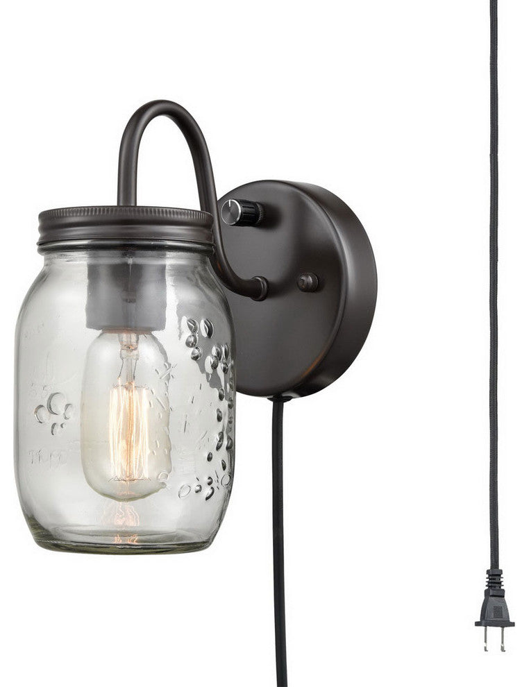 Industrial Mason Jar Glass Plug in Wall Sconce Bronze Finish 2-Pack