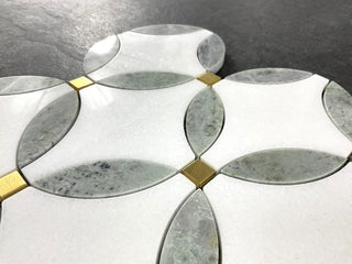 10 Pieces - Waterjet Marble and Metal Wall Mosaic Tile