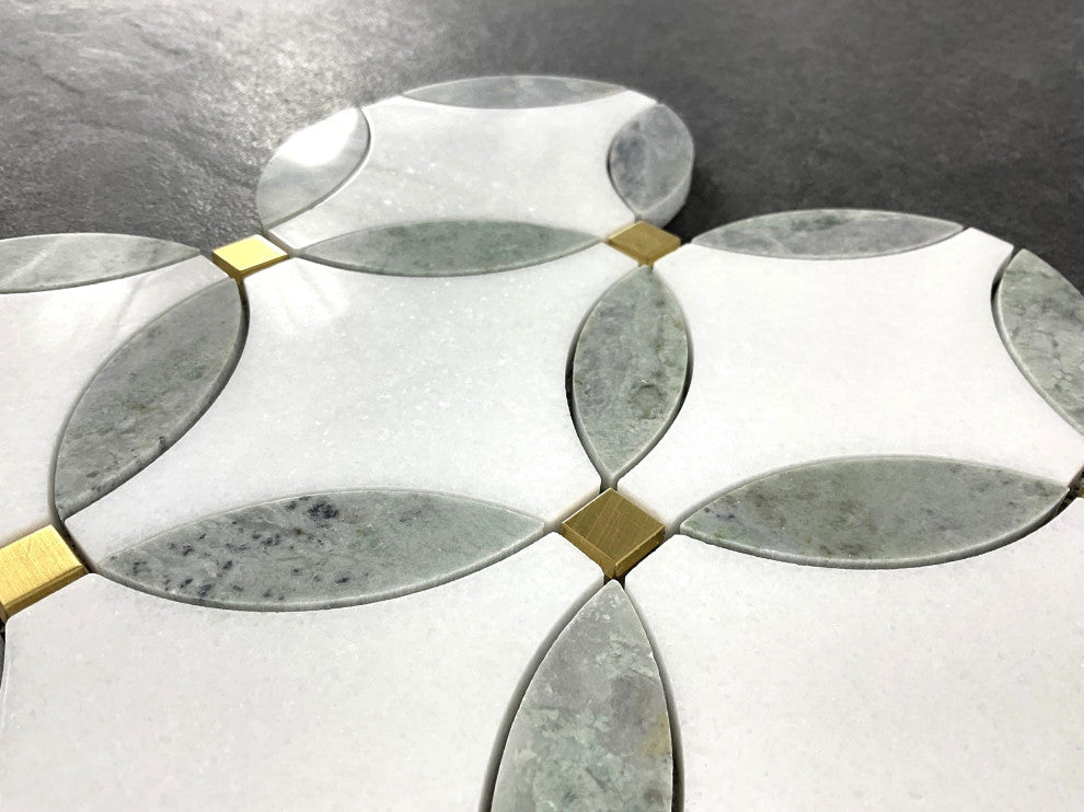 10 Pieces - Waterjet Marble and Metal Wall Mosaic Tile