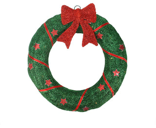 Lighted Outdoor Green Sisal Wreath With Bow, 46"