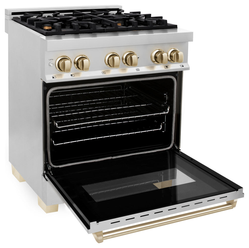 ZLINE 30" Dual Fuel Range, Stainless Steel With Gold Accents, RAZ-30-G