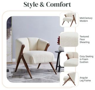 Florence Fabric Accent Chair Brown Legs, Shearling Beige