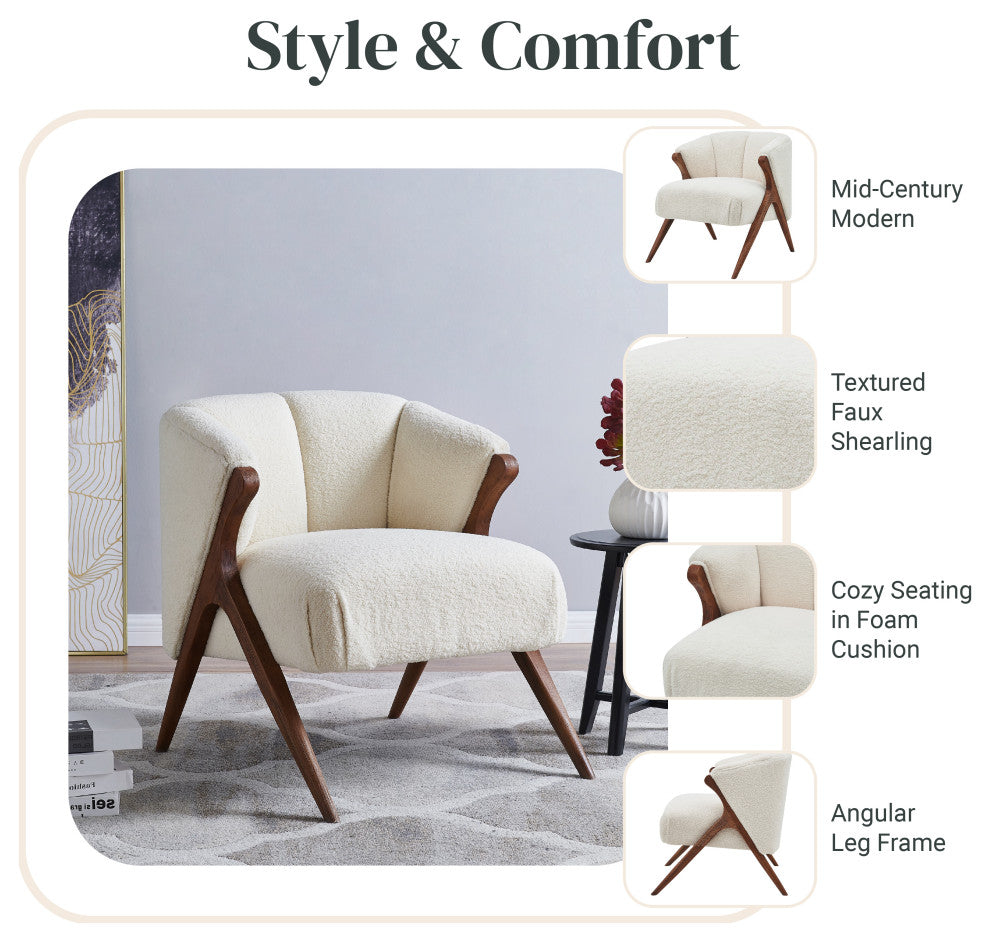 Florence Fabric Accent Chair Brown Legs, Shearling Beige