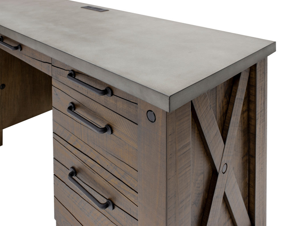 Rustic Home Office Desk, Office Table, Credenza, Fully Assembled, Brown