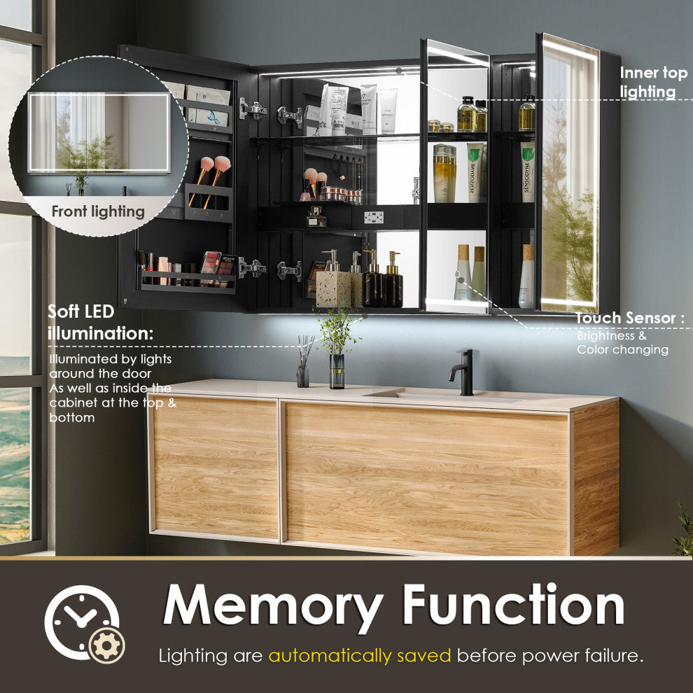 Hesili Frameless Surface-Mount LED Lighted Bathroom Medicine Cabinet, 48"