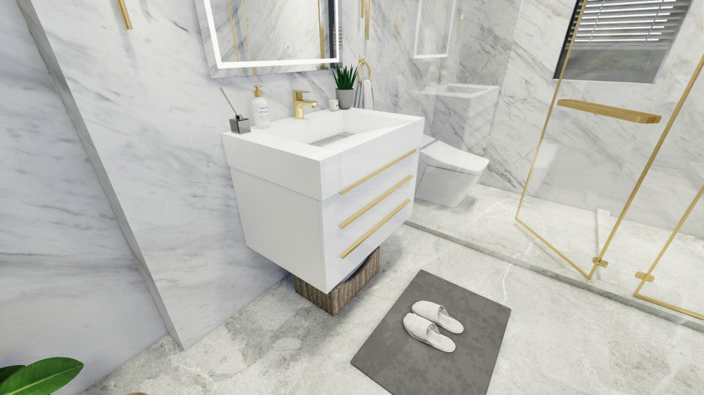 Madison 30" Wall Mounted Vanity with Reinforced Acrylic Sink, High Gloss White