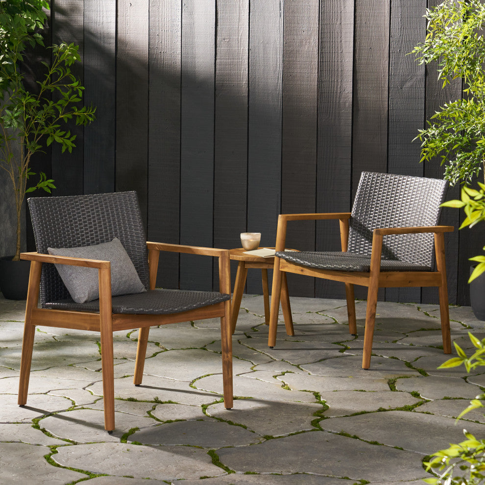 Alamosa Outdoor Wicker and Acacia Wood Club Chairs, Set of 2, Gray and Teak