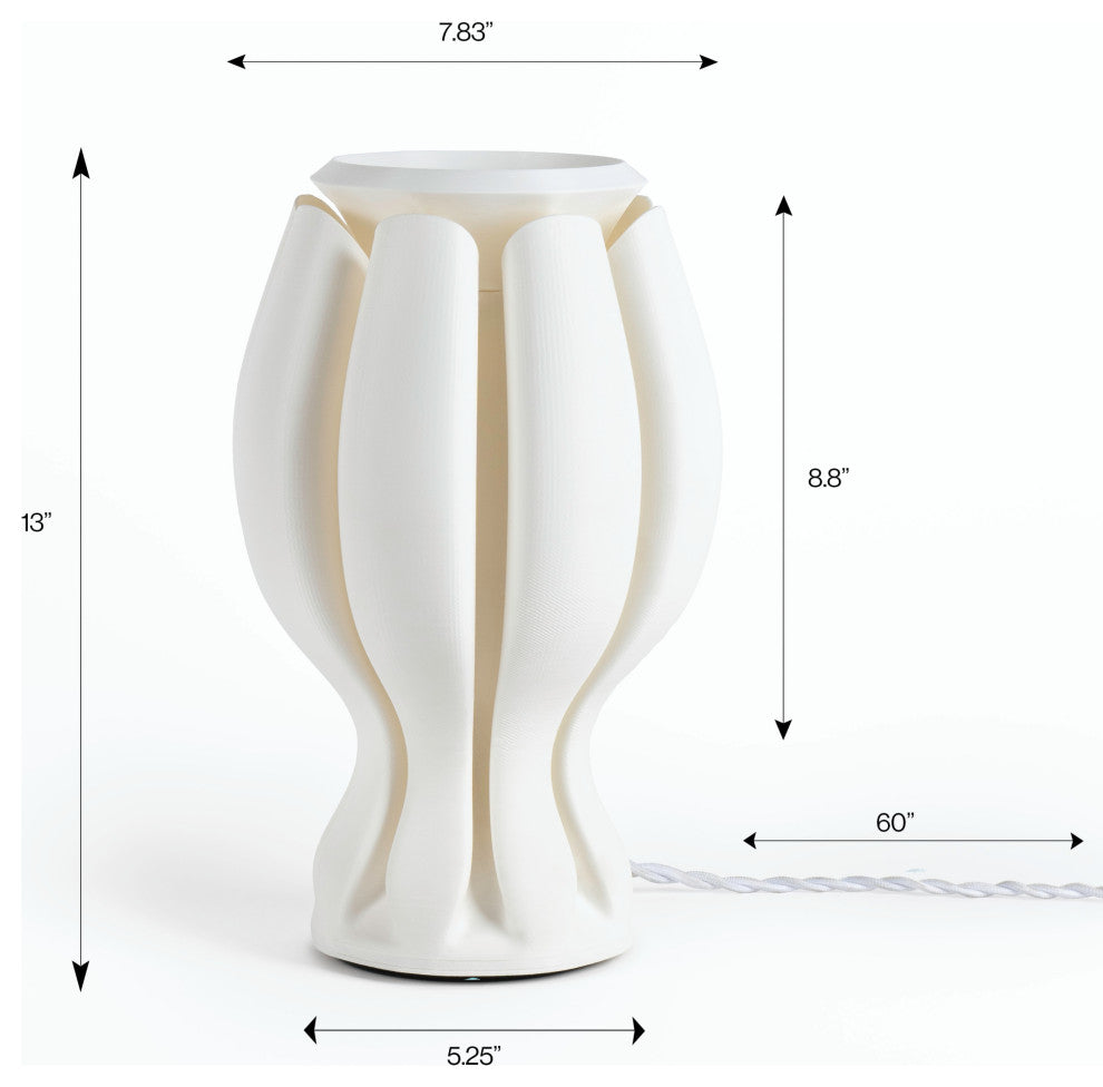 Flower 13" Tropical Plant-Based PLA Dimmable LED Table Lamp, White