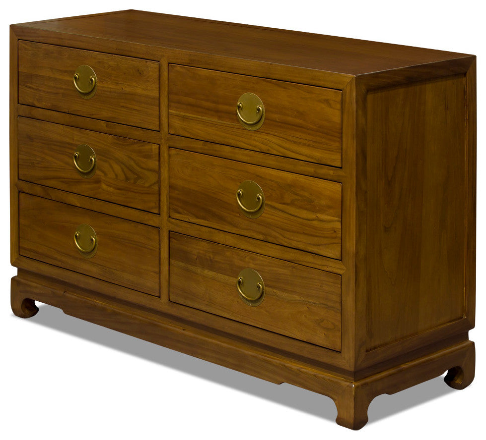 Walnut Finish Elmwood Chinese Ming Chest of Drawers