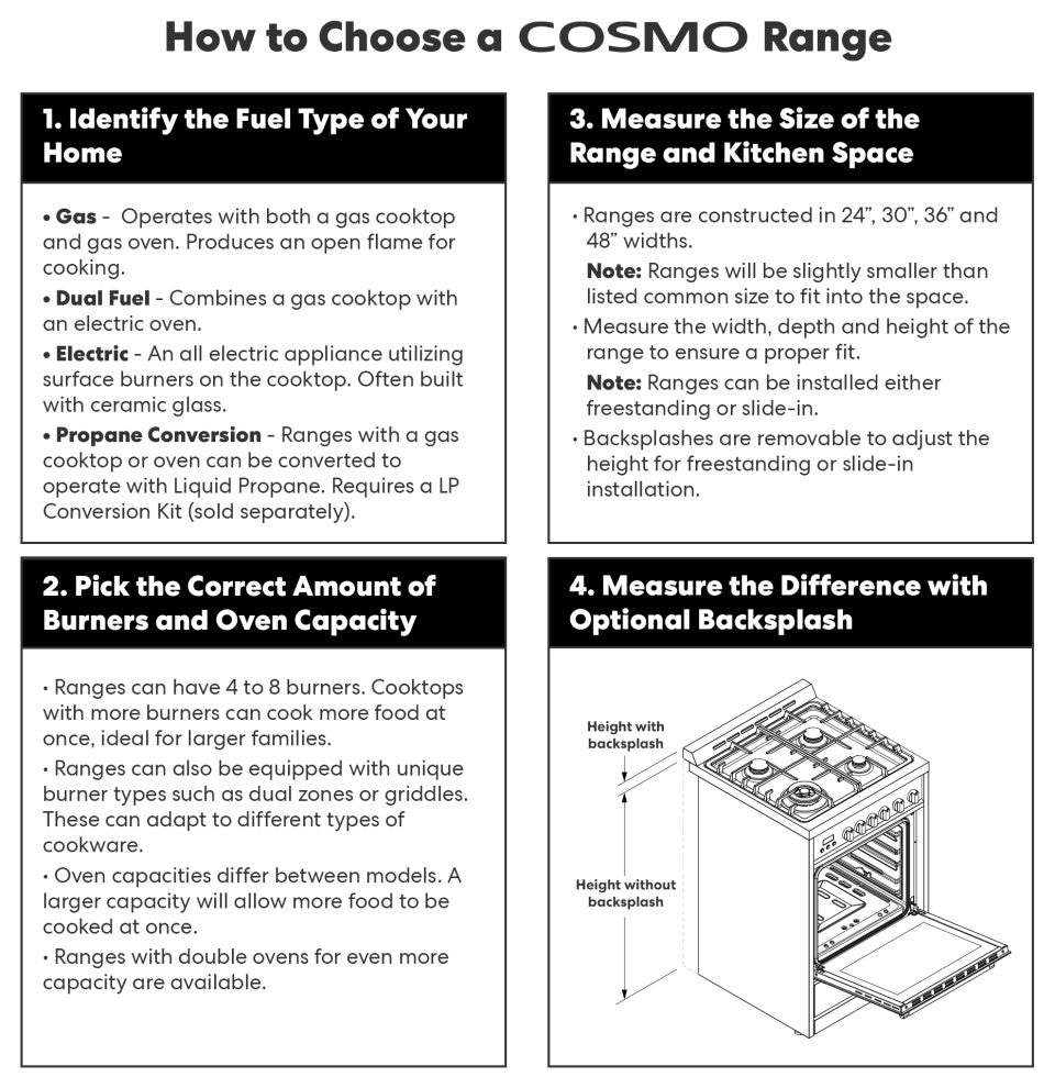 Cosmo Gas Range Pro Style Modern Stainless Steel Convection Oven