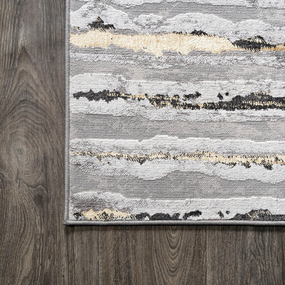 Batten Modern Stripe Area Rug, Gray/Black, 8 X 10
