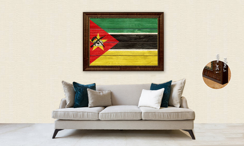Myanmar Country Textured Flag Print With Brown Gold Frame, 15"X21"