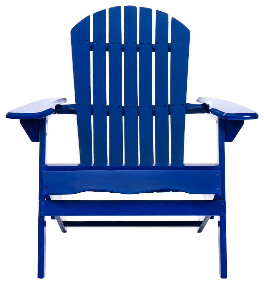 Outdoor Acacia Wood Folding Adirondack Chairs With Cushions, Set of 2, Navy Blue/Dark Teal