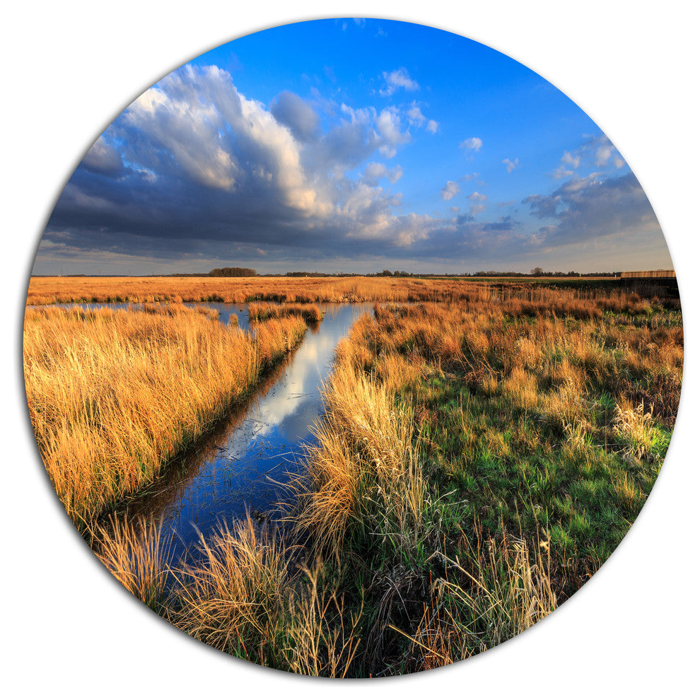 Beautiful Meadow With Blue Sky, Landscape Disc Metal Artwork, 11"