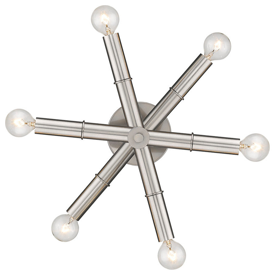 6 Light Modern Ceiling Light in Satin Nickel