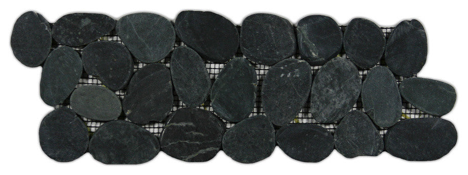 Premium natural stone, eco-friendly mesh backing, charcoal pebble border