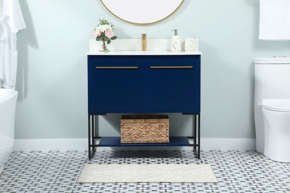Sue 36" Single Bathroom Vanity, Blue, With Backsplash