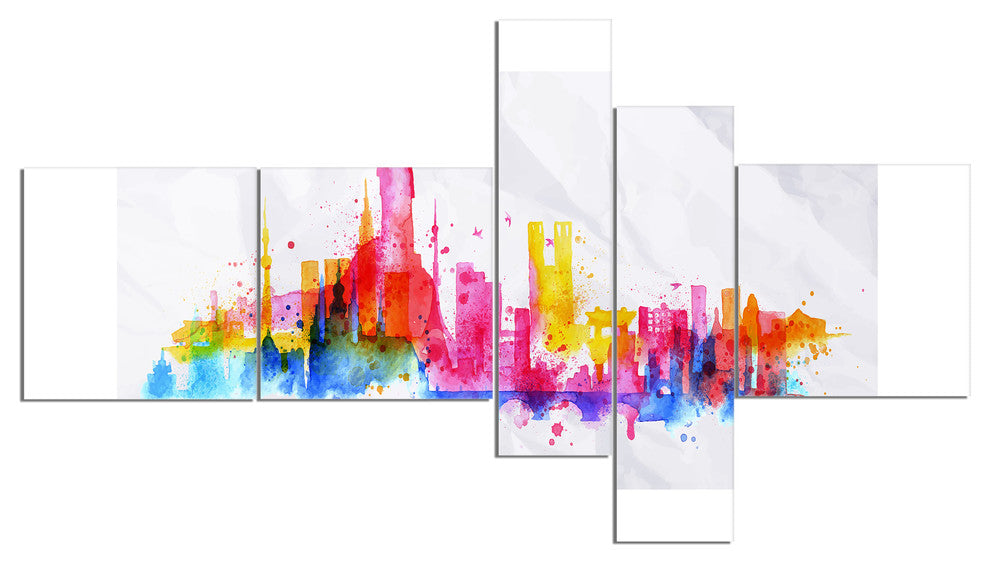 Rio de Janeiro Skyline, Cityscape Canvas Artwork Print, 60"x32", 5 panels