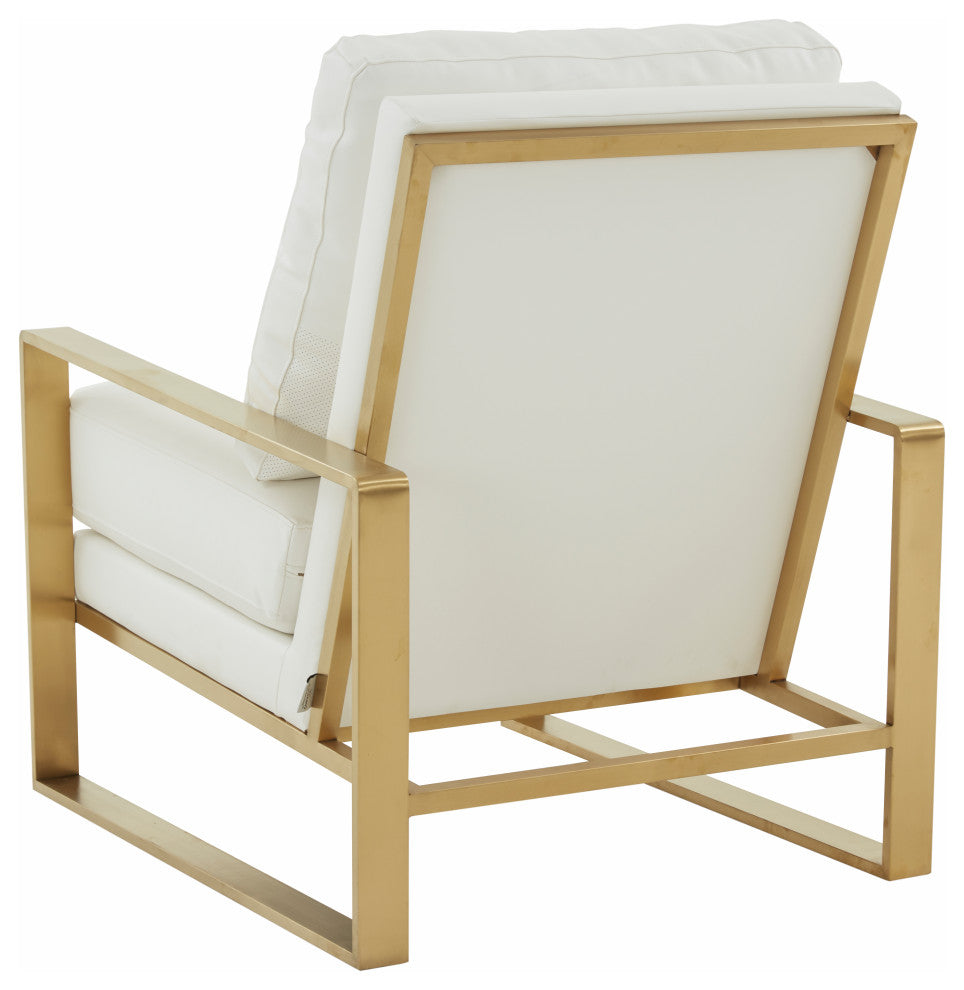 LeisureMod Jefferson Faux Leather Accent Armchair With Gold Frame, White