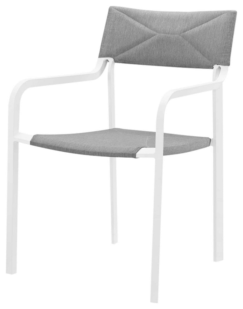 Side Dining Chair and Table Set, Aluminum, Metal, White Gray, Outdoor
