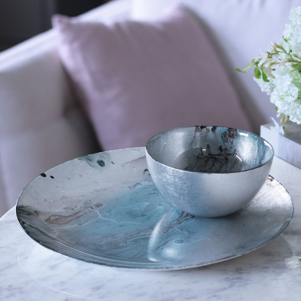 Beatriz Ball New Orleans Glass Light Teal Silver Foil, Small Bowl
