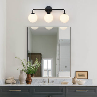 26.3in. W 3-Light Black Vanity Light With Globe Shades