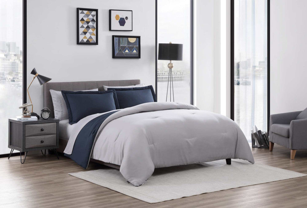 The Nesting Company Chestnut Reversible 7-Pc BIB Comforter Set- King - Navy/Gray