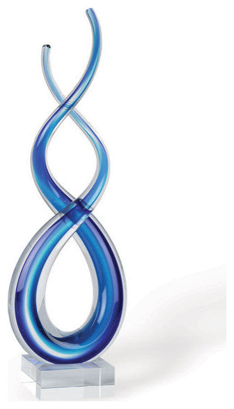 20" Clear and Blue Murano Glass Modern Abstract Tabletop Sculpture