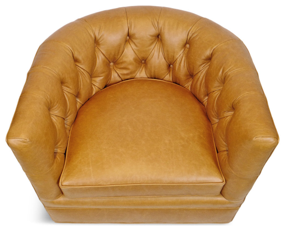 Retro Tufted Caramel Leather Swivel Chair