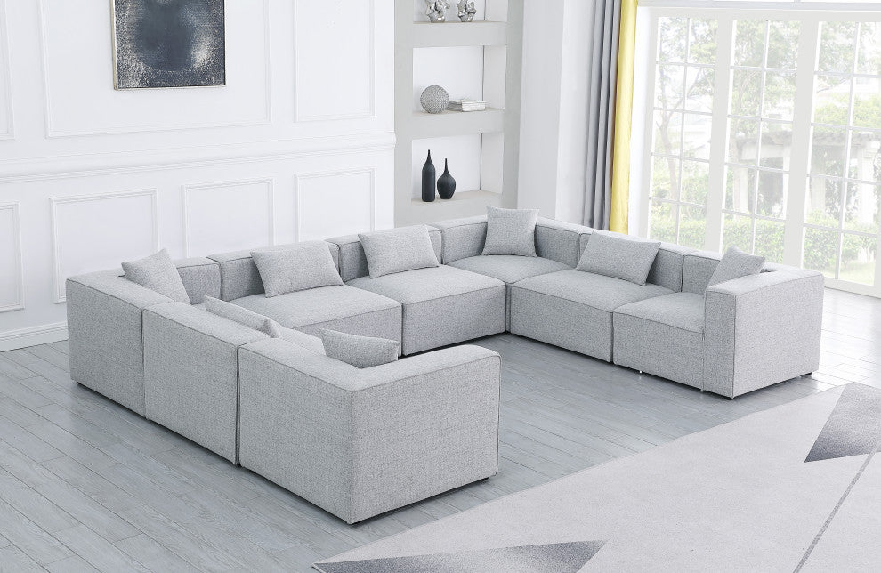 Cube Upholstered Modular Sectional, Gray, 8-Piece: 4 Armless Chair, 4 Corner Chair, Linen Texured Fabric
