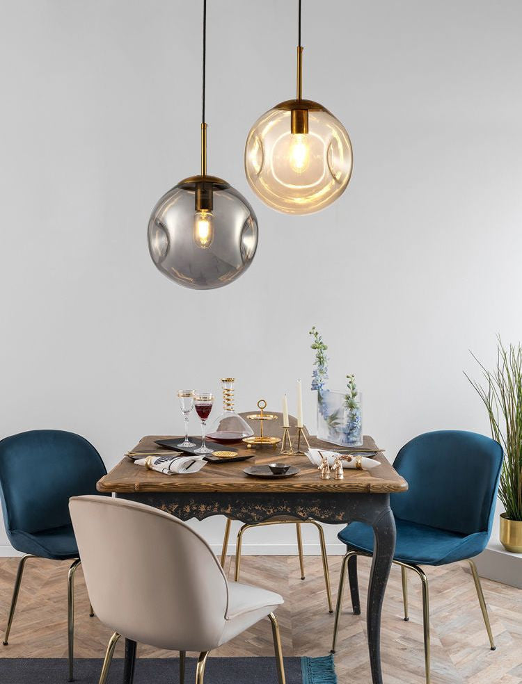 Loft Champagne/Grey Glass Ball LED Pendant Lamp For Restaurant, Lobby, Champagne