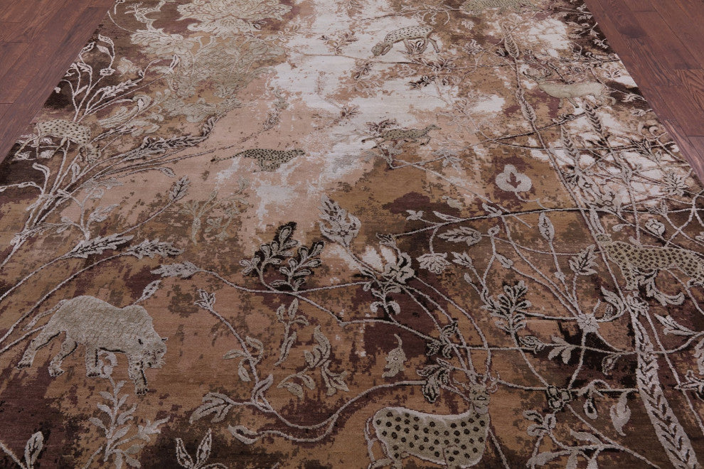 Hand Knotted Modern Wildlife Wool and Silk Rug 8' 2" X 10' 2" Q7085
