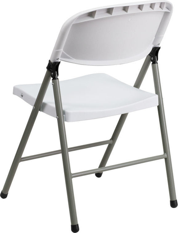 HERCULES Series 330 lb. Capacity White Plastic Folding Chair With Gray Frame