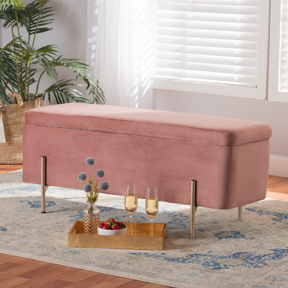 Aaran Glam Velvet Fabric Upholstered Storage Bench Pink