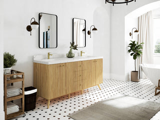 Pasadena 72 Double Sink Bath Vanity in Light Natural Teak 2" Carrara Marble
