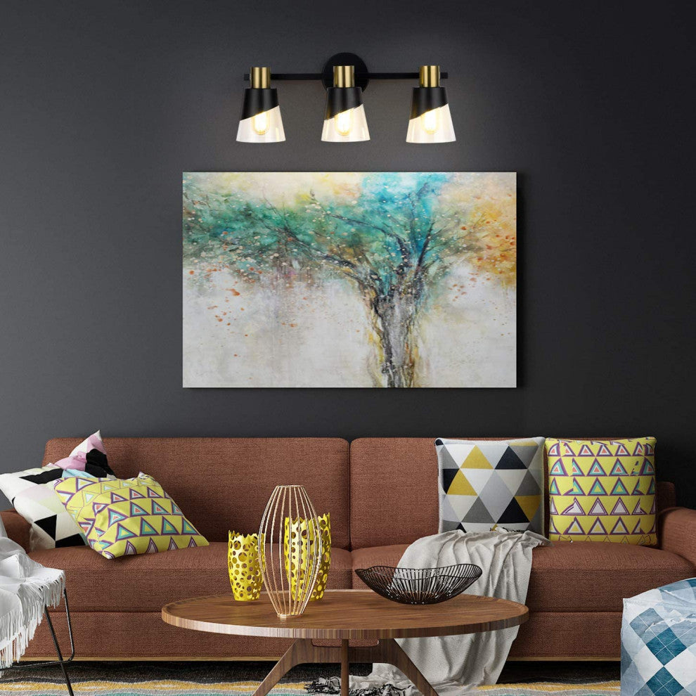 3 Lights Vanity Wall Lightfixture Black and Gold Glass Wall Lighting