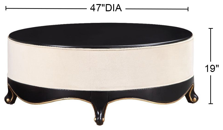 Fabric Upholstered Coffee Table, Cream and Black Finish