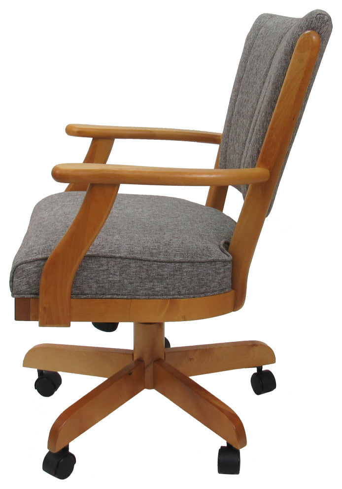 Classic Caster Swivel Dining Chair on Wheels, Solid Wood, Mojave Grey - Honey