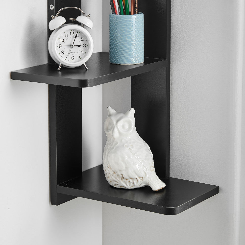 Danya B. Alvar Corner 4-Tier Floating Ledge Column Wall Shelf, Black