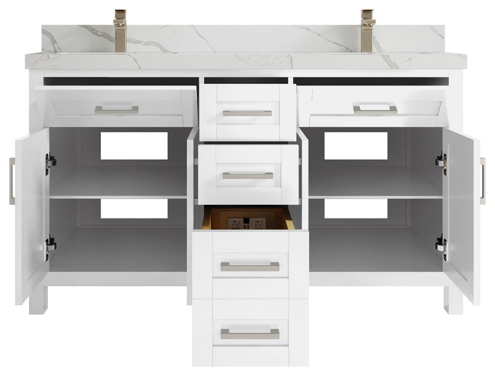 Cambridge 60 Double Bathroom Vanity in White 2" Calacatta Laza
