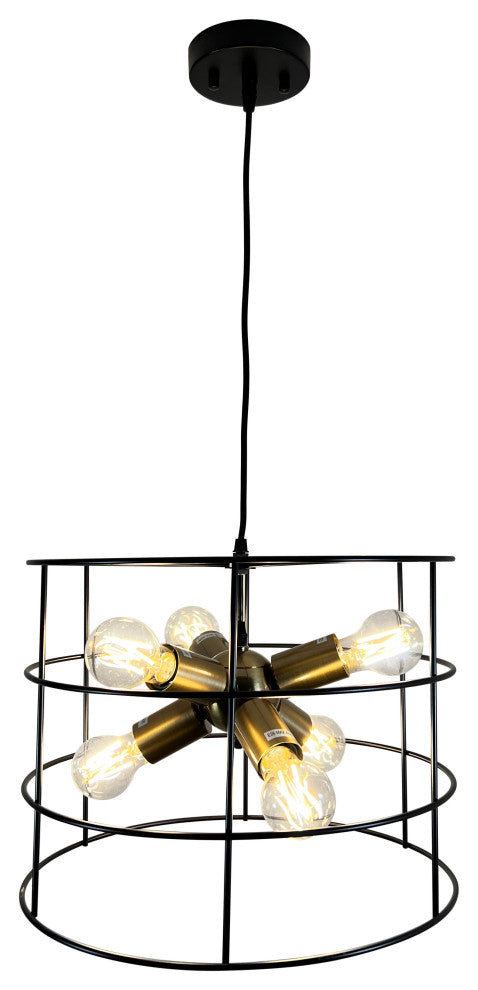 Nicte 6-Light Brass and Black Cage Chandelier