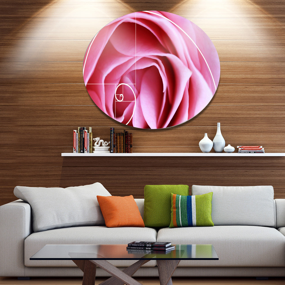 Pink Flower With Spiral Arrangement, Floral Disc Metal Wall Art, 11"