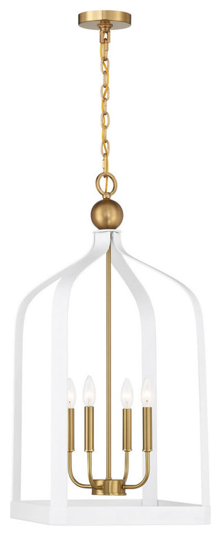 Sheffield 4-Light Pendant, White, Warm Brass Accents