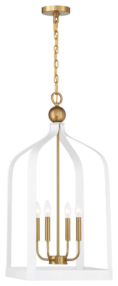 Sheffield 4-Light Pendant, White, Warm Brass Accents
