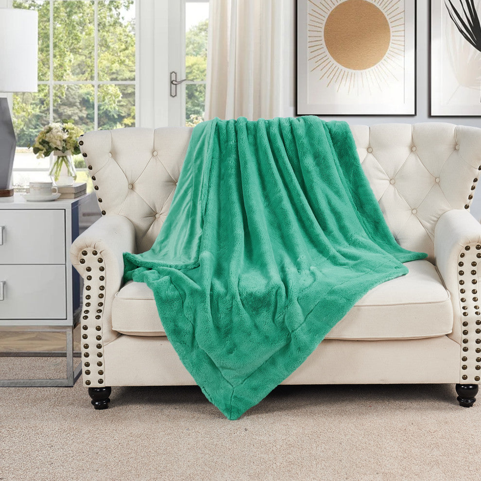 Fox Faux Fur Throw Blanket, Blue Turquoise, 50''x60''