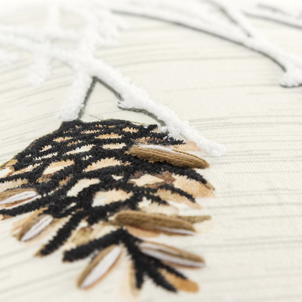 Cream White and Brown Pinecone Throw Pillow