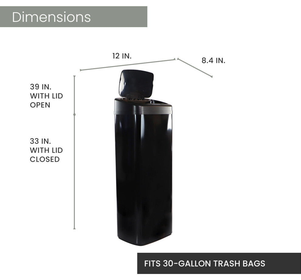 50-Liter / 13.2-Gallon Trash Can With Sensor Lid, Black