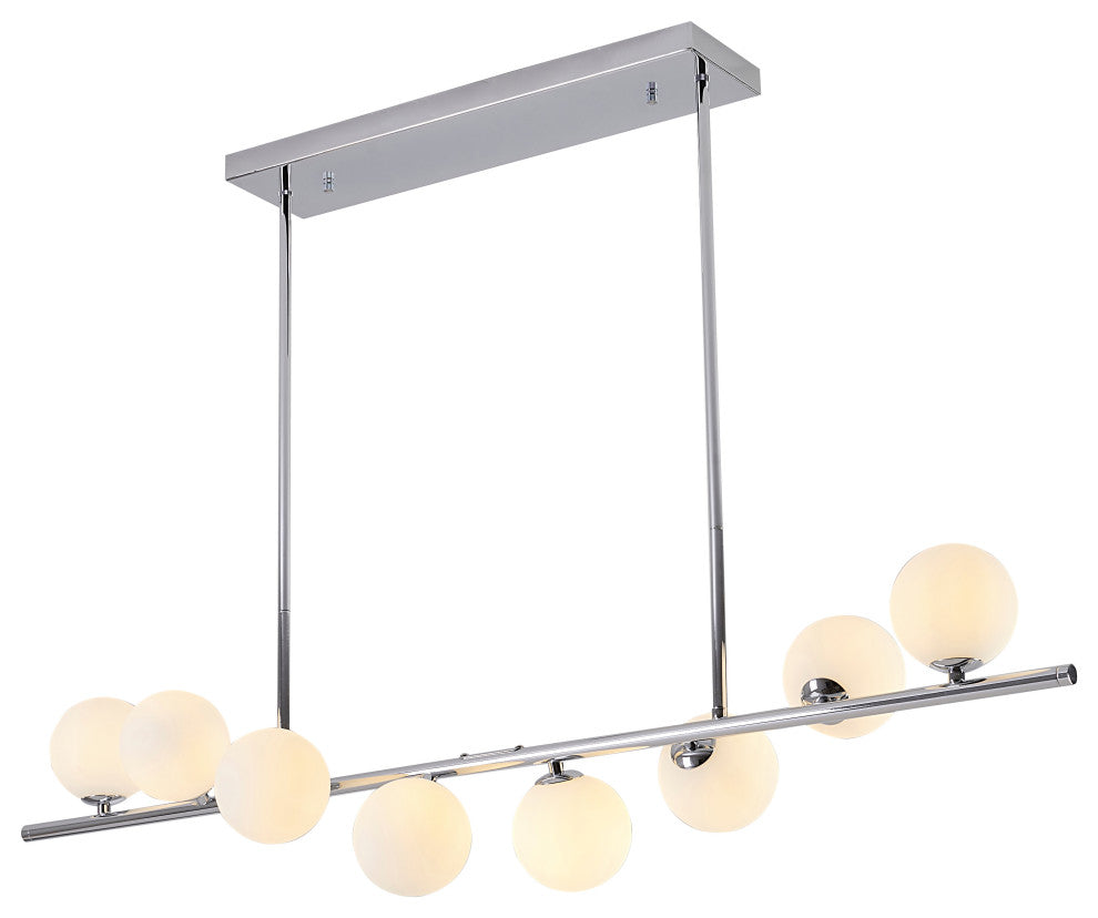 8-Light 42" Black Metal Chandelier With Glass Shades, Chrome