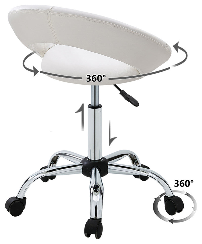 Open-Back Salon Spa Rolling Stool, White-Pu
